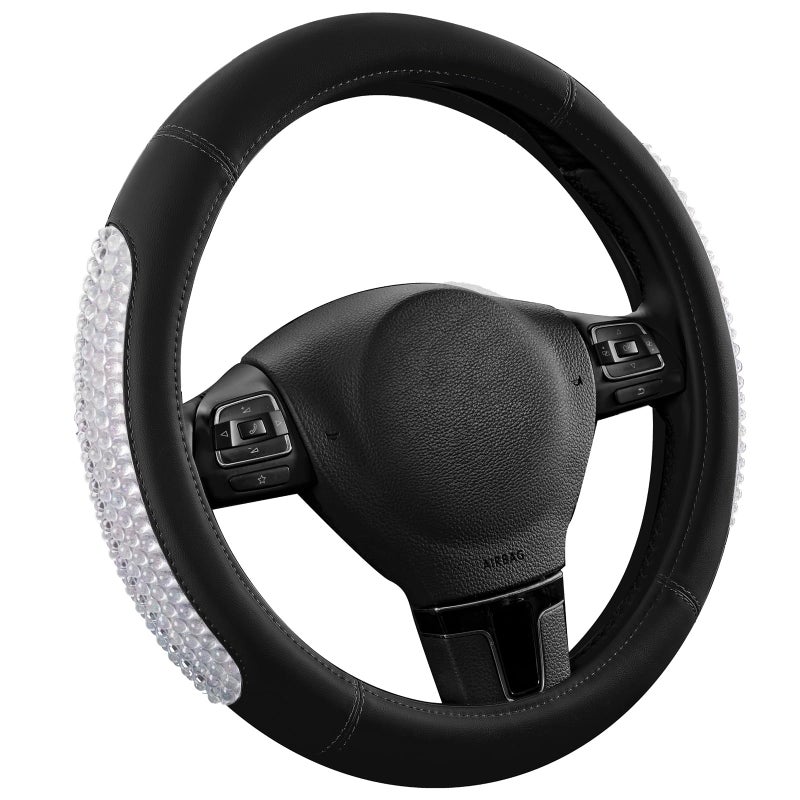 PIC AUTO Steering Wheel Cover Glitter Gel Particles Black Luxury Leather Car Steering Cover Universal Fit 145155 AntiSlip Car Wheels Cover for Girls Women - Image 3