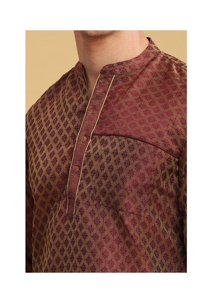 ARCHATTIRE Men’s Brown Jacquard Long Kurta for Men - Image 4