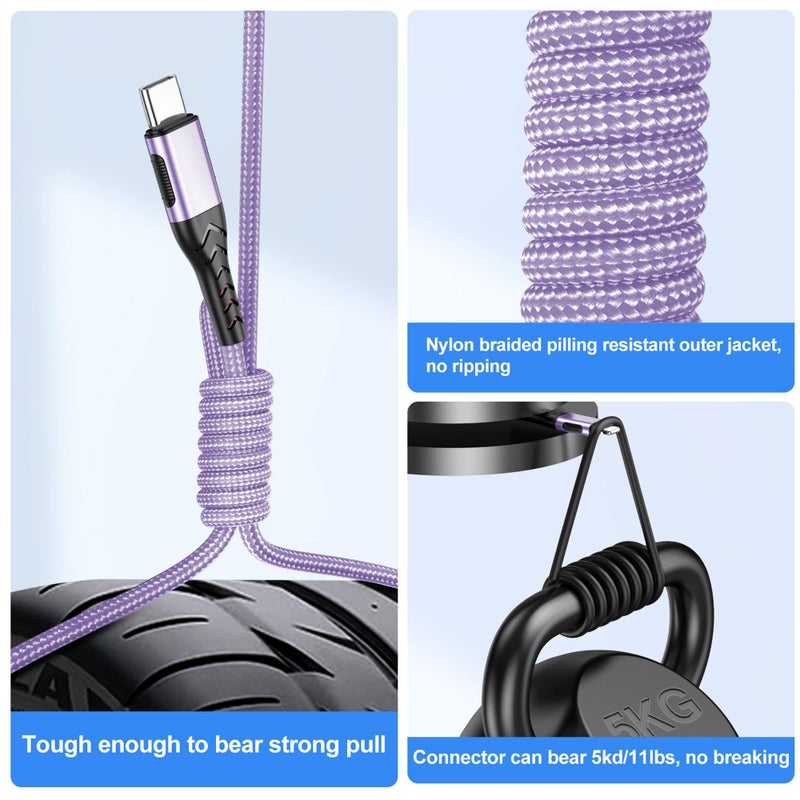 Durcord USB C Charger Cable, 2Pack 10ft Fast Charging USB Type C Cord Cable for Android Phone Pad Laptop, USB A to USB C Type C Charger Cable Compatible with iPhone 15 Pro/Plus/Max-Light Purple - Image 5