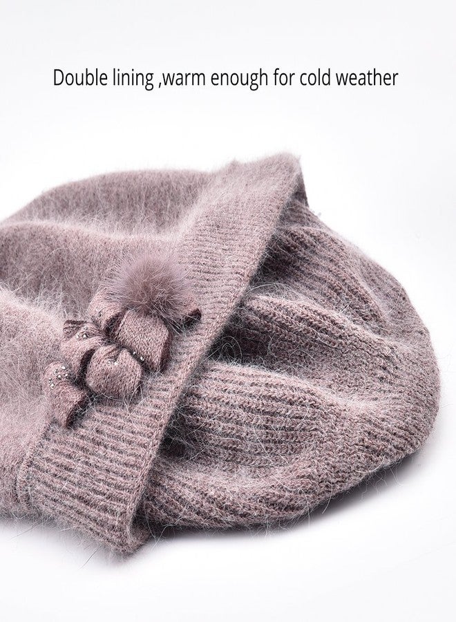 SOMALER Winter French Beret for Women 100% Angora Wool Classic Beret Beanie Light Grey - Image 5