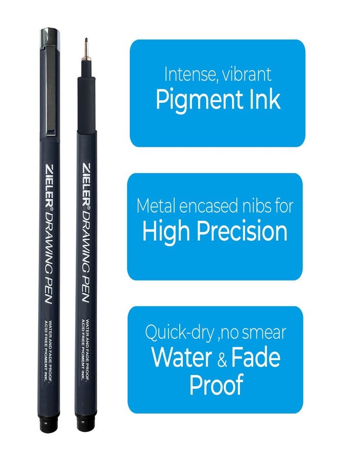 Zieler 12 Fineliner Drawing Pens (Black, Sepia & Grey) Water & Fade Proof Pigment liners. Quick-Drying & Anti-Smear Micro Pens. Ideal for Technical Drawing, Sketching, Stenciling & Outlining - Image 4