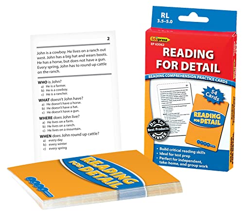Edupress Reading for Detail Practice Cards, Levels 3.5-5.0,Blue - Image 5