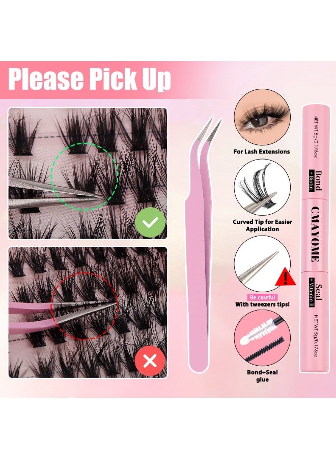 كمايو مجموعة وصلات رموش مكونة من 216 قطعة، مع غراء لاصق للرموش وملقط للرموش، رموش صناعية خفيفة وكثيفة، وصلات رموش صناعية فردية للنساء، مناسبة للاستخدام المنزلي. - Image 2