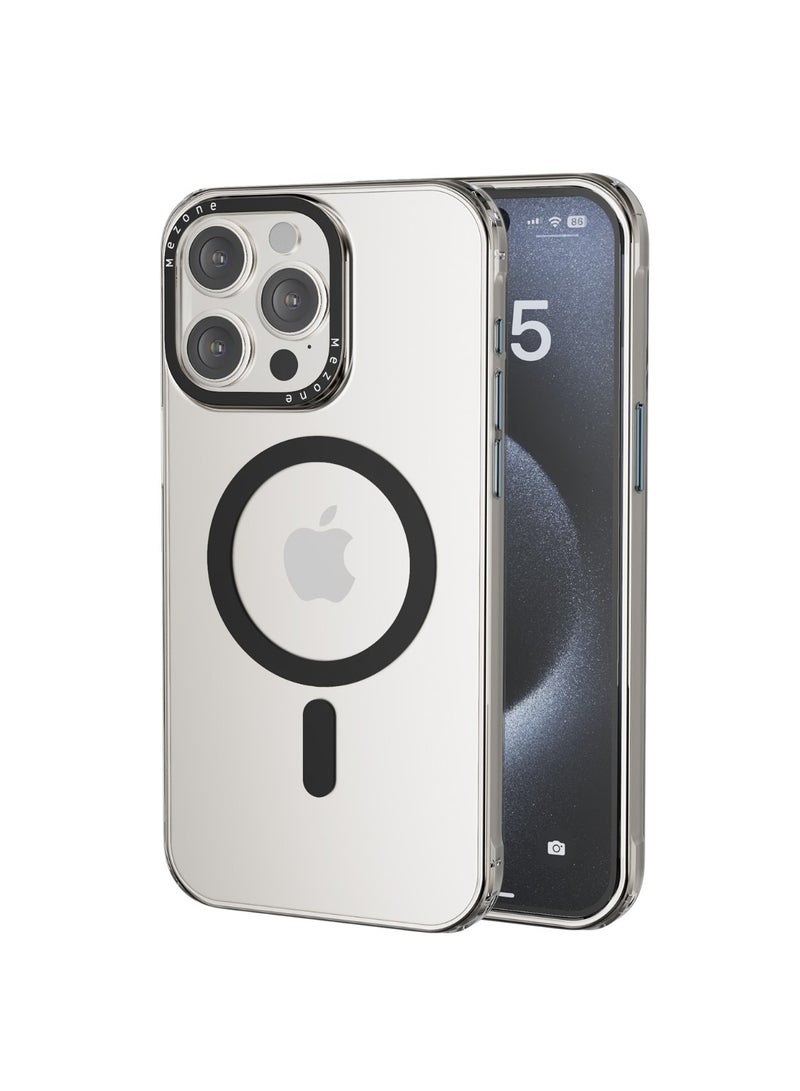 Mezone iPhone 15 Pro Clear MagSafe Phone Case, Shock Absorbing, Anti Scratch & Anti-Yellowing Case, Black - Image 1