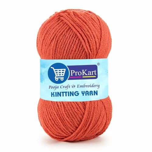 ProKart Premium Woolen 4 ply Hand Knitting Wool Yarn | Fine Weight Knitted and Crocheted Soft Yarn for Sweater, Scarf, Hat, Baby Clothes, Baby Sports, Purse, Gift Bags & DIY Craft Accessories Projects (1 Ball/100 Gram Each) (Carrot, 100gms x 1 Pack) - Image 1