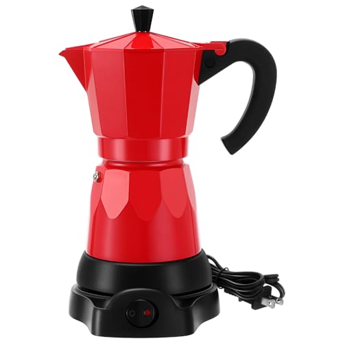 Lemosae Coffee Pot 6 Cup Electric Espresso Coffee Maker Italian Moka Maker 300ml Portable Aluminum Espresso Machine Cafetera Moka Pot with Detachable Base, Gift for Home Travel(Red) - Image 1