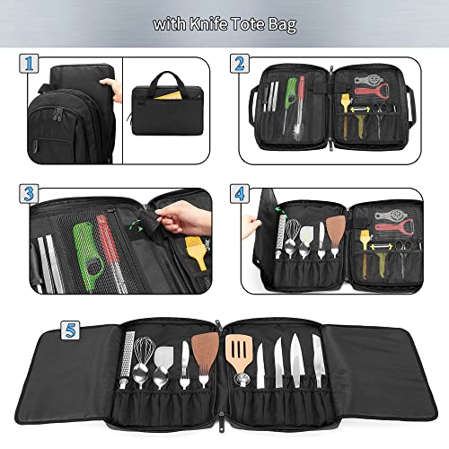 samdew Three-layer Chef Backpack with Knife Bag, Professional Knife Backpack & Chef Bag with 12 + 23 Slots & Multiple Pockets, Chef Knife Carrying Case Roll for Kitchen Utensils (Knife Not Included) - Image 2