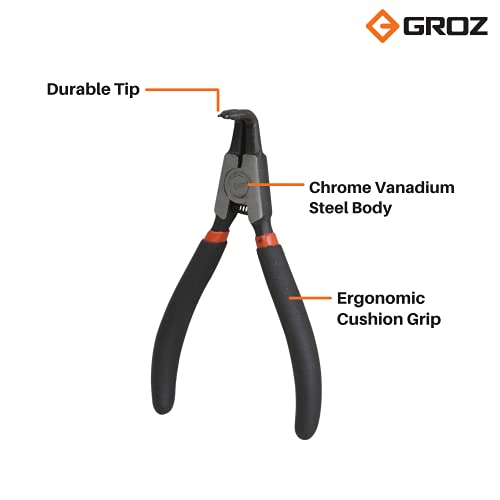 GROZ External Bent Circlip Plier with Precise & Solid Contact Tips| Ideal for Fitting Snap Rings on Shafts| Chrome Vanadium Construction| Wear Resistant| Ergonomic Grip| Length: 150 mm| CLP/BND/E/150 - Image 2