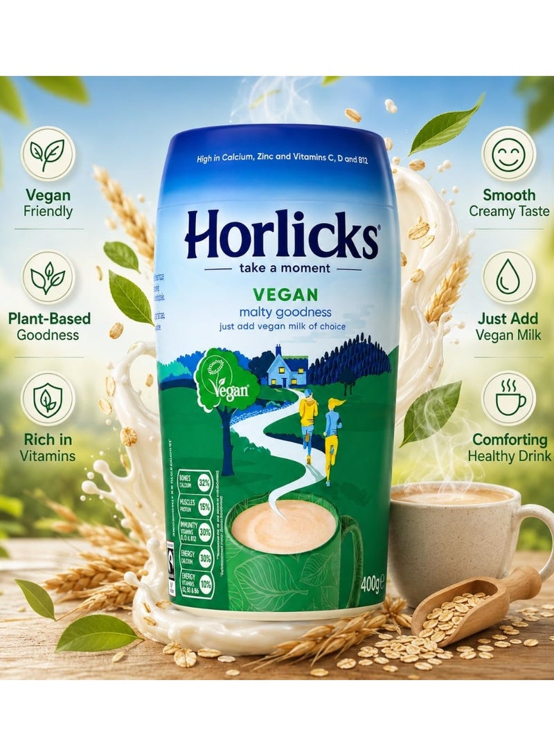 HORLICKS - Vegan Malty Goodness Health Drink Powder (400g) By COUGAR | Dairy Free Malt Beverage | Plant Based Nutritional Drink Mix for Daily Wellness & Energy Support – (Imported-UK) - Image 2