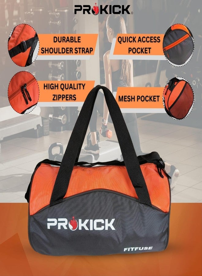 حقيبة سفر Prokick Fitfuse من البوليستر / حقائب رياضية / حقيبة كتف قابلة للتعديل للرجال / حقائب رياضية للرجال / حقيبة لياقة بدنية / حقائب حمل / حقيبة رياضية وسفر / طقم رياضي / حقائب سفر - رمادي/برتقالي - Image 2