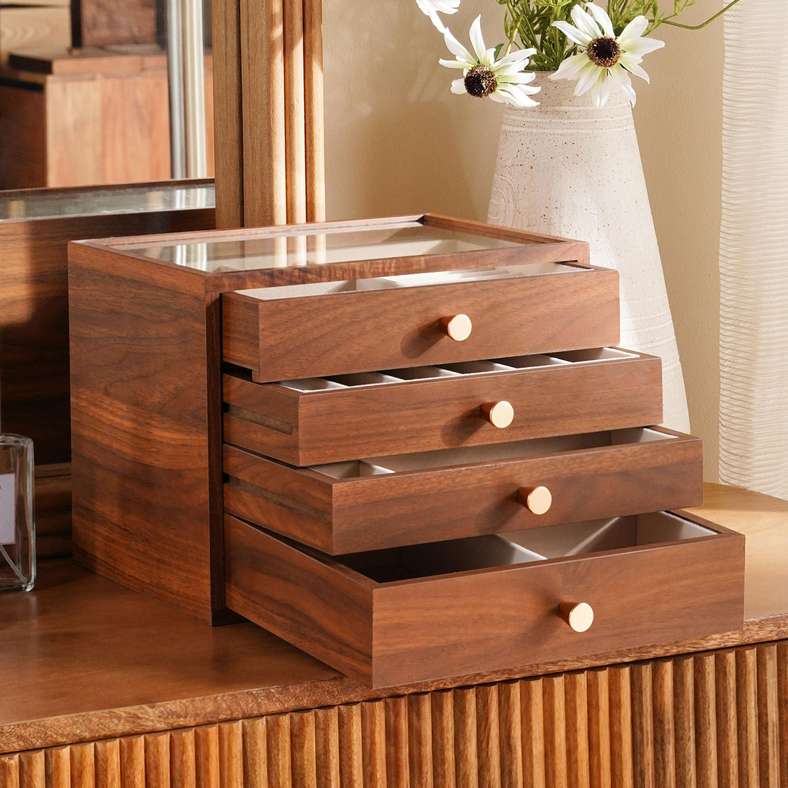 Woodland 4-Drawer Jewellery Organiser- Box 24X21X20cm-Walnut