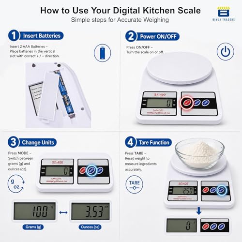 Btag SF-400 Digital Kitchen Weighing Scale | 10Kg x 1g Precision | 1 year (6+6 months) warranty | Food Scale with LCD Display for Cooking, Baking, Meal Prep & Healthy Diet | (White) - Image 2