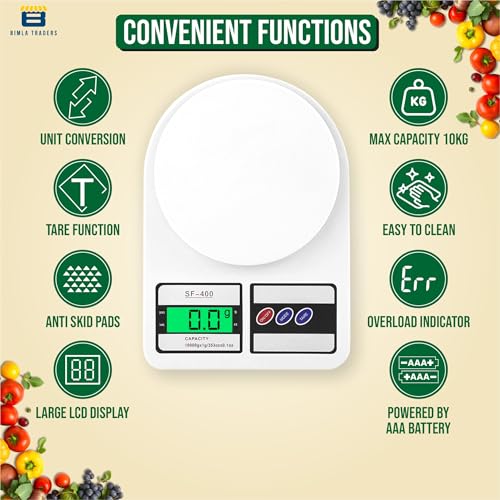 Btag SF-400 Digital Kitchen Weighing Scale | 10Kg x 1g Precision | 1 year (6+6 months) warranty | Food Scale with LCD Display for Cooking, Baking, Meal Prep & Healthy Diet | (White) - Image 4