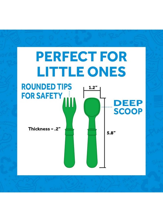 ري بلاي شوك وملاعق للأطفال الصغار من Re-Play، مصنوعة في الولايات المتحدة الأمريكية، عبوة من 8 قطع بدون حقيبة حمل - 4 شوك للأطفال برؤوس مستديرة و4 ملاعق عميقة للأطفال الصغار - أدوات طعام للأطفال الصغار بسمك 0.2 بوصة، أزرق داكن - Image 3