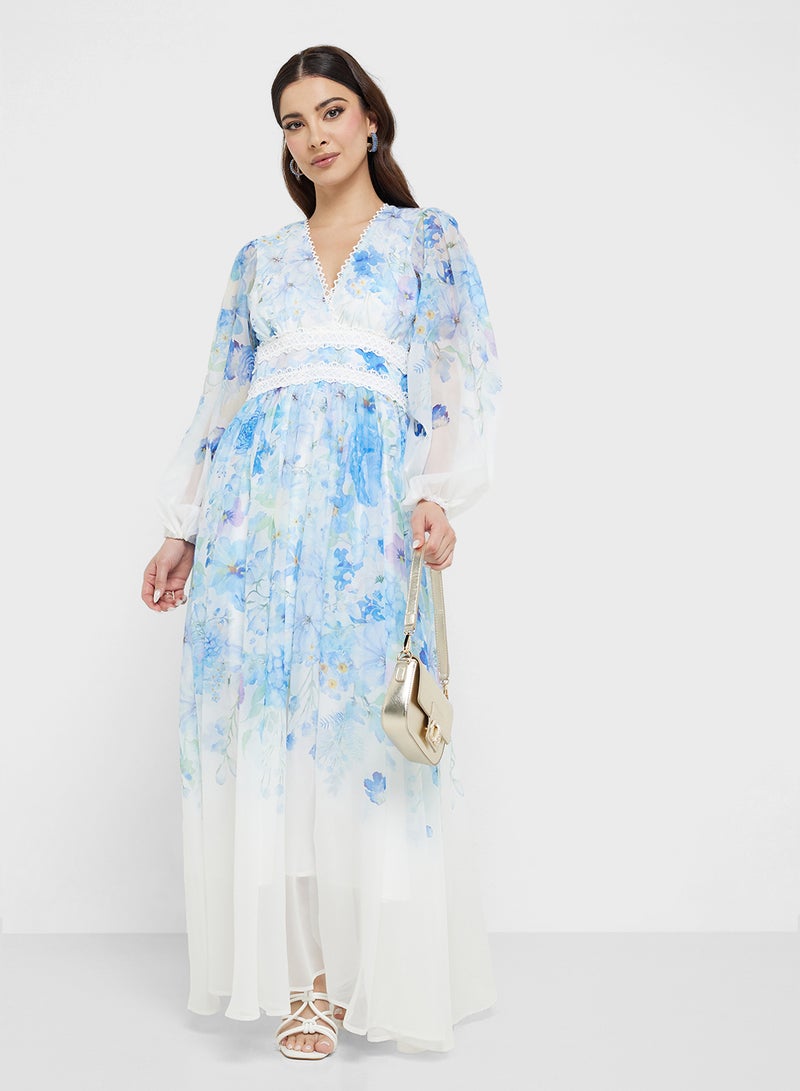 خزانة فستان شيفون بنقشة الزهور - Image 1