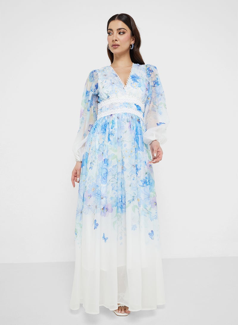 خزانة فستان شيفون بنقشة الزهور - Image 4