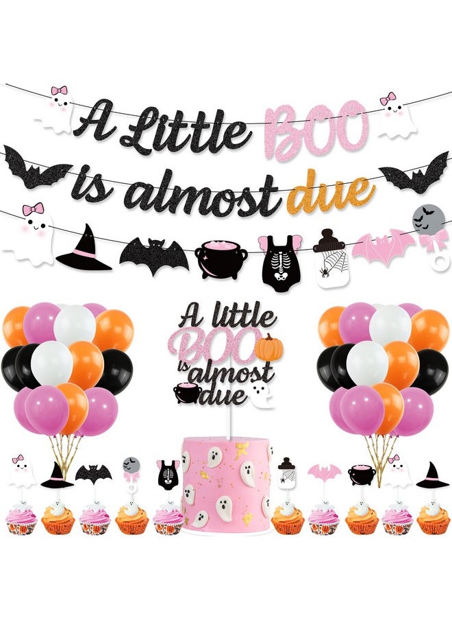 K KUMEED - Pink Orange Halloween Baby Shower Decorations, A Little Boo Is Almost Due Banner,Cute Ghost Baby'S Bottle Cake Topper And Latex Balloons For Girls Little Boo Baby Shower Party Supplies - Image 1