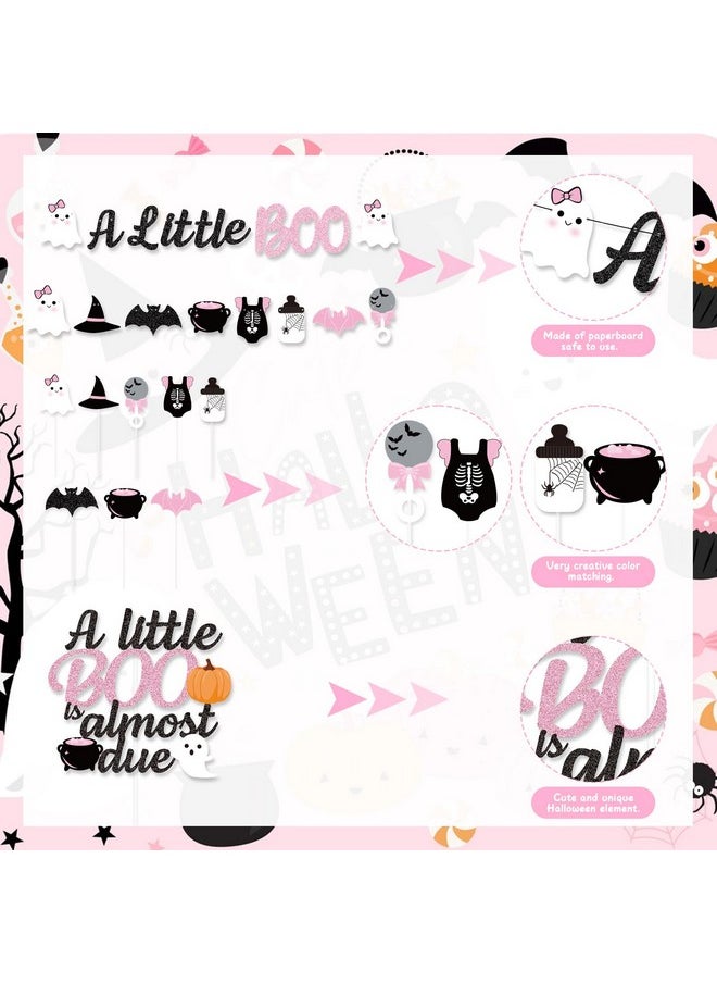 K KUMEED - Pink Orange Halloween Baby Shower Decorations, A Little Boo Is Almost Due Banner,Cute Ghost Baby'S Bottle Cake Topper And Latex Balloons For Girls Little Boo Baby Shower Party Supplies - Image 1