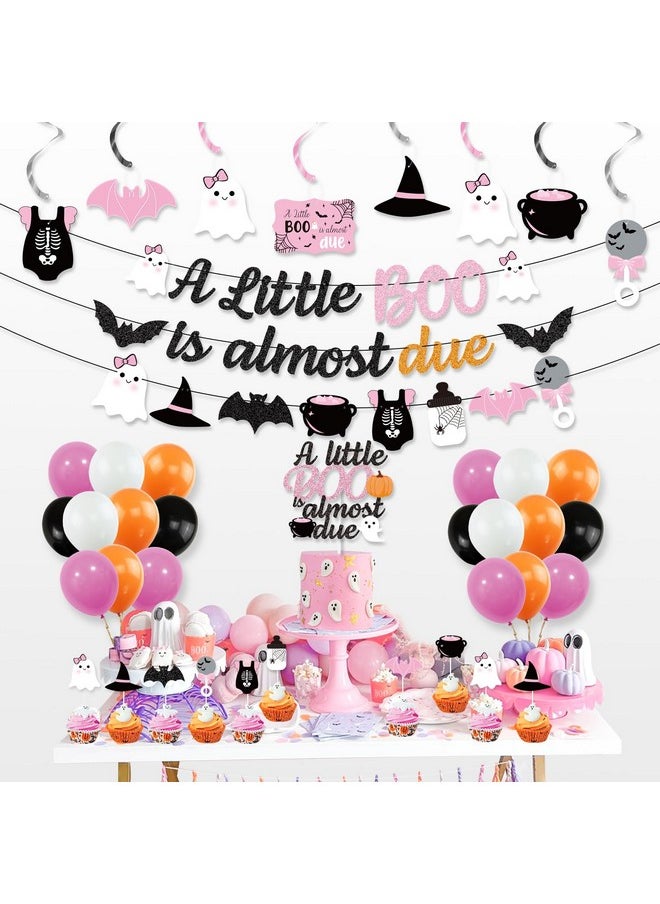 K KUMEED - Pink Orange Halloween Baby Shower Decorations, A Little Boo Is Almost Due Banner,Cute Ghost Baby'S Bottle Cake Topper And Latex Balloons For Girls Little Boo Baby Shower Party Supplies - Image 1