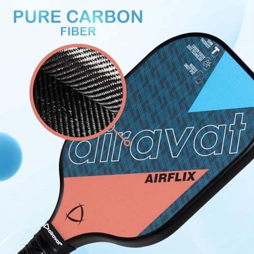 Airavat AIRFLIX 102OL مجموعة مضرب/راكت بيكلبول، 16MM سُمك من ألياف الكربون النقية، خفيف الوزن، تحكم عالي الأداء وراحة. مثالي للأطفال، البالغين، المبتدئين، والمتوسطين - Teal - Image 4