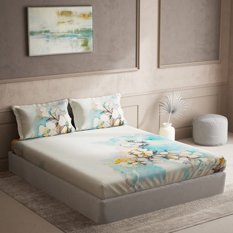 DDECOR Live beautiful DDECOR Espresso 100 Cotton Double Bedsheet with 2 Pillow Covers King Size Turquoise 