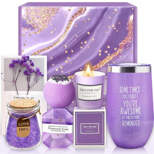 Gifts for Women Spa Gift Basket Tumbler Set Perfect Mothers Day Birthday Christmas Stocking Stuffers Valentines Day Gifts for Her Women Wife Girlfriend Friends Sister Mom Purple