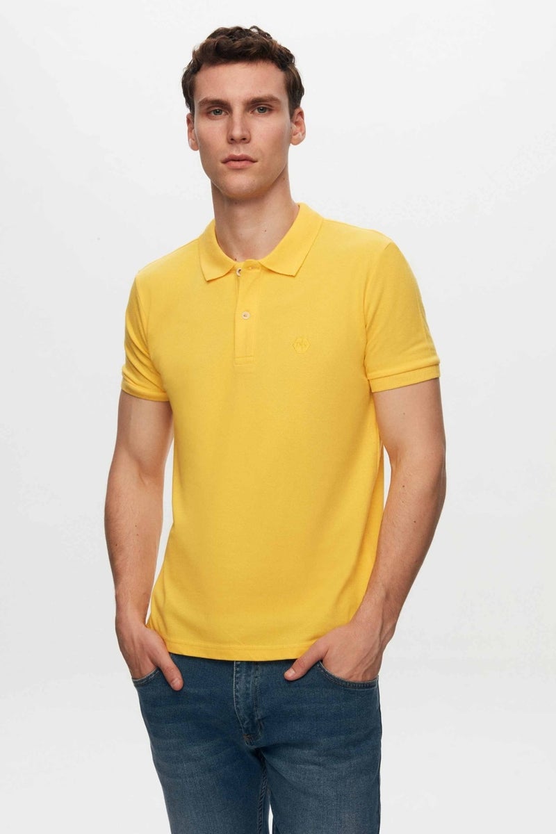D'S DAMAT Regular Fit Light Yellow/orange/red Pique Textured 100% Cotton Polo Neck T-shirt 6HC14ORTBN510 - Image 2