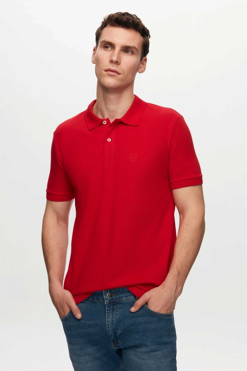 D'S DAMAT Regular Fit Light Yellow/orange/red Pique Textured 100% Cotton Polo Neck T-shirt 6HC14ORTBN510 - Image 3
