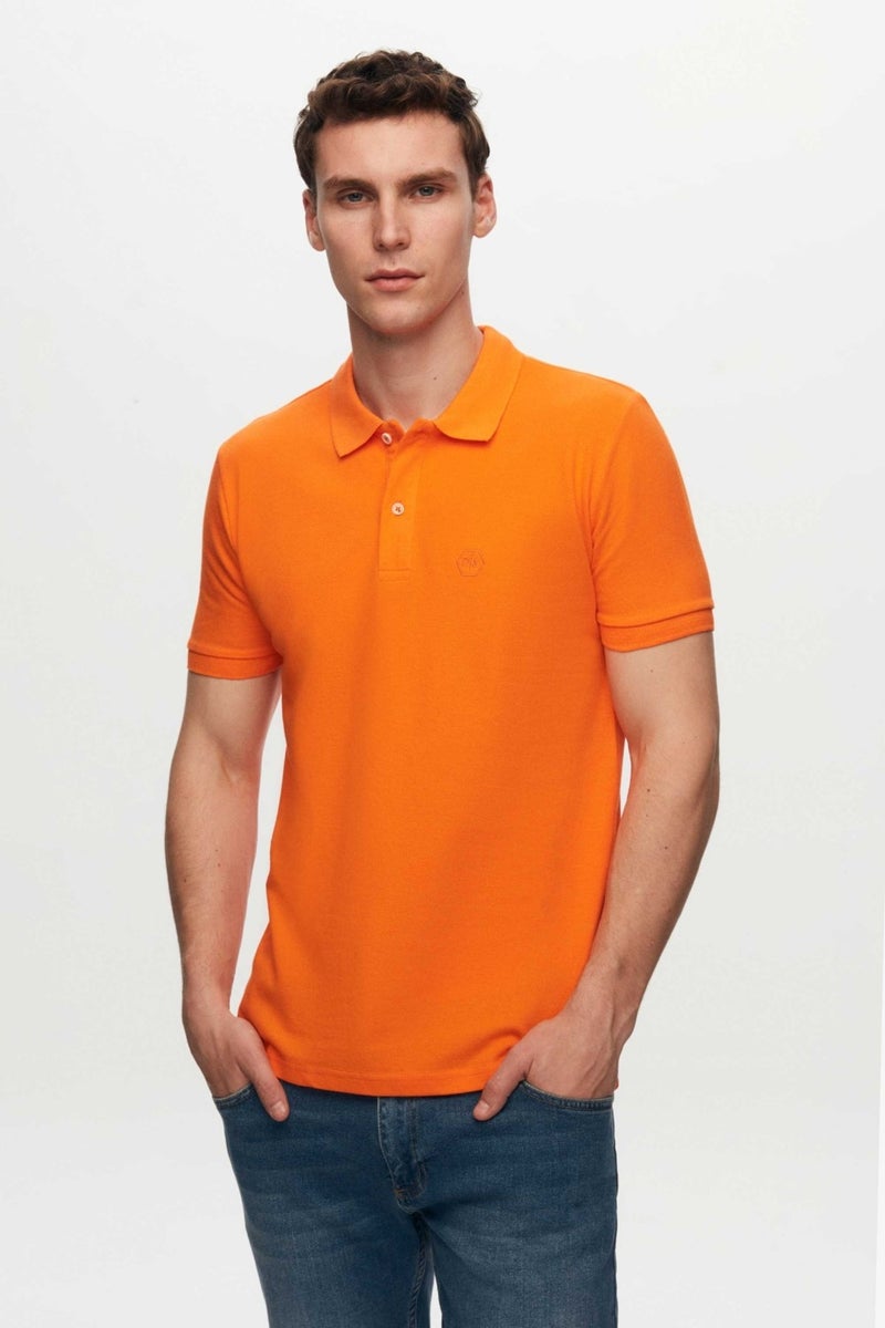 D'S DAMAT Regular Fit Light Yellow/orange/red Pique Textured 100% Cotton Polo Neck T-shirt 6HC14ORTBN510 - Image 4