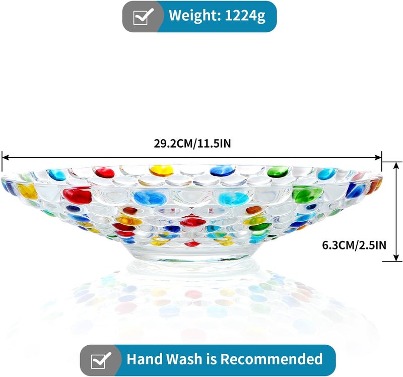 MDLUU 11.5'' Glass Crystal Bowl Centerpiece, Colorful Fruit Display Bowl, Decorative Large Glass Bowl for Kitchen Counter, Dining Room, Wedding Decor - Image 3