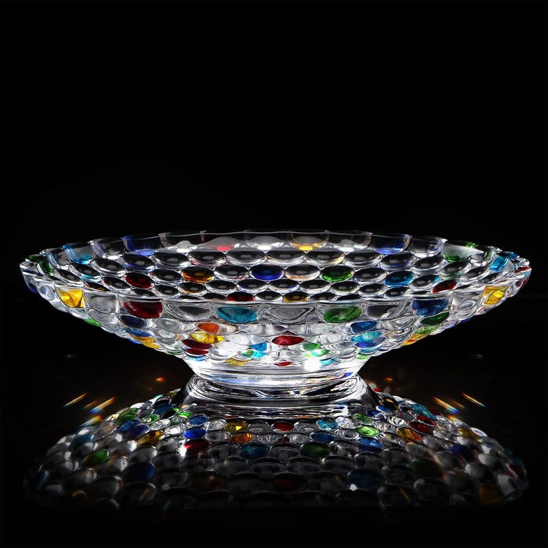 MDLUU 11.5'' Glass Crystal Bowl Centerpiece, Colorful Fruit Display Bowl, Decorative Large Glass Bowl for Kitchen Counter, Dining Room, Wedding Decor - Image 2