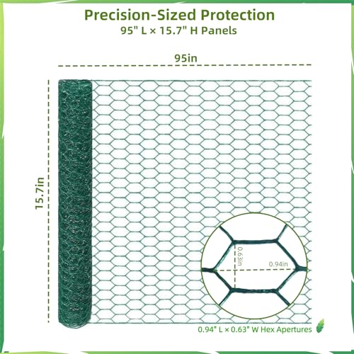 YGGlDUOl Chicken Wire, Easy to Shape, 15.7 x 87 Inches, Green PVC Coated Lightweight Galvanized Hexagonal Chicken Wire mesh, Floral Chicken Wire for Craft, Poultry, Garden - Image 3