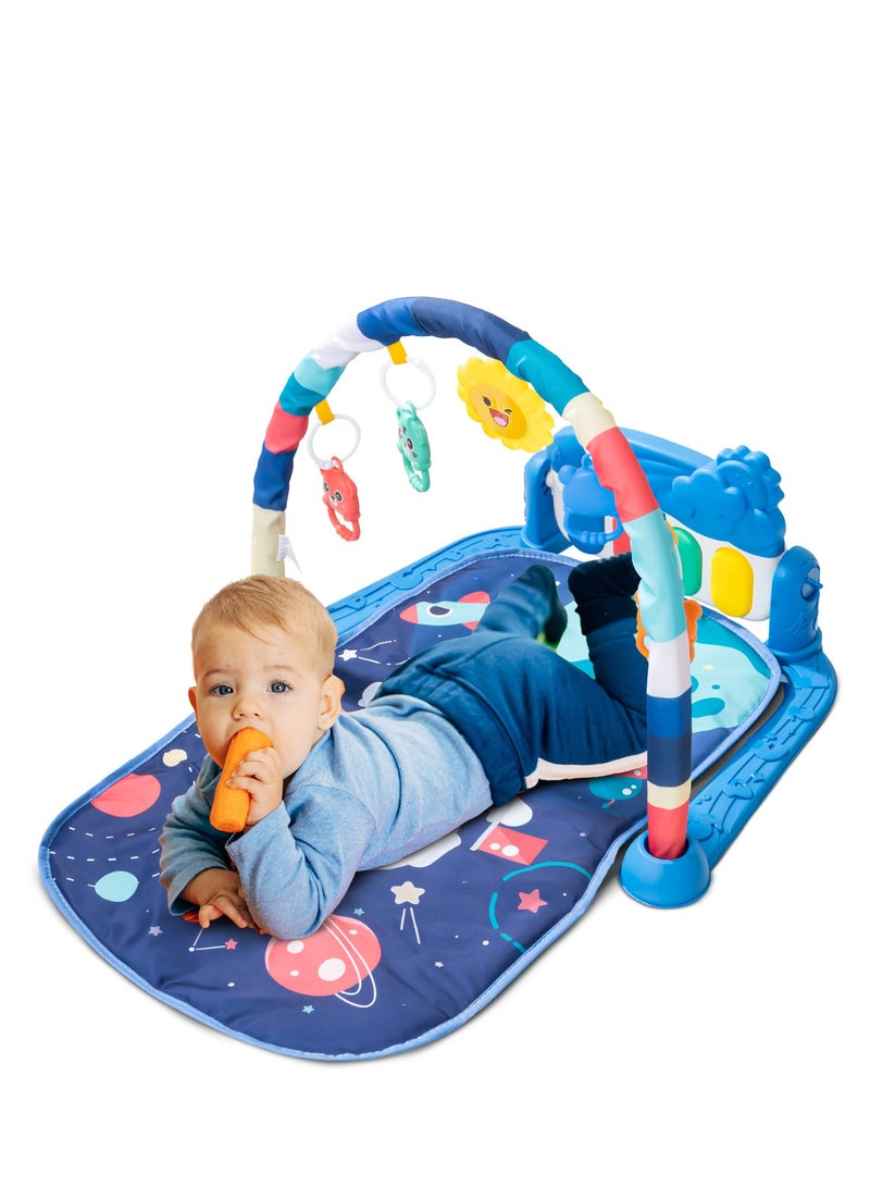 Baybee Kick & Play Piano Gym Fitness Mat For Baby, Activity Play Gym for Baby with Rotating Piano, 5 Hanging Rattle Kids Toys Baby Gym Baby Crawling Play Mat for Newborn Baby Play Gym for Baby 0 to 12 Months Dark Blue - Image 1