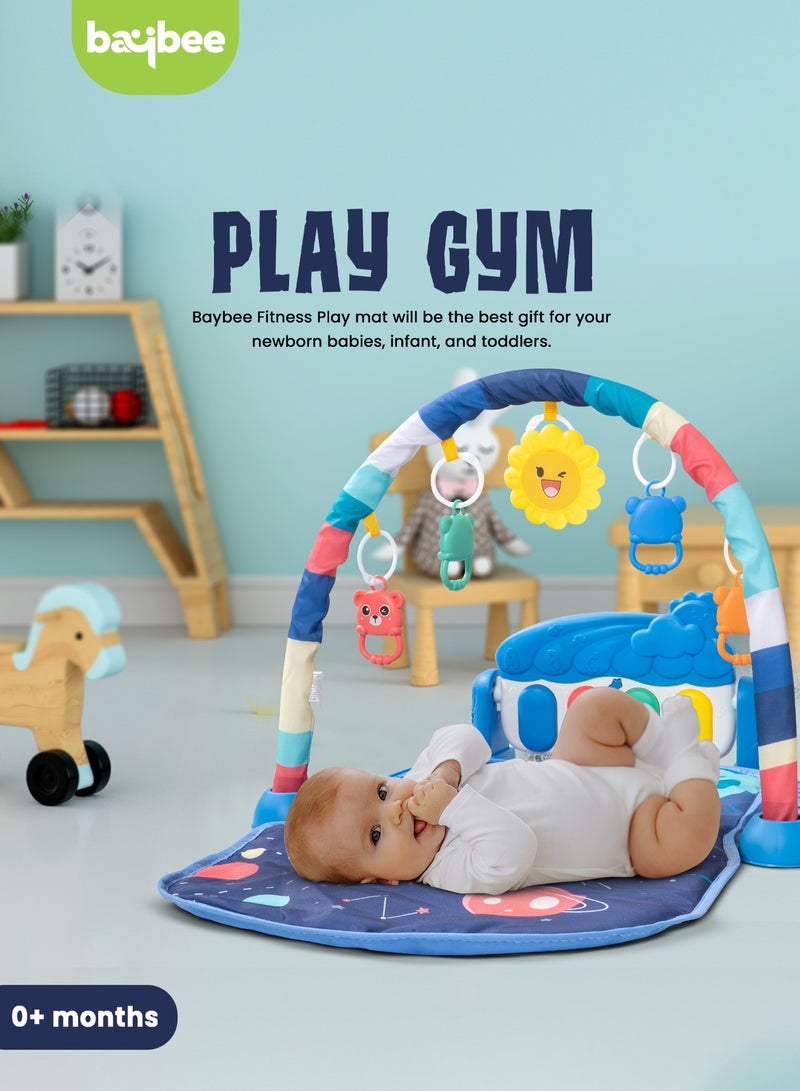 Baybee Kick & Play Piano Gym Fitness Mat For Baby, Activity Play Gym for Baby with Rotating Piano, 5 Hanging Rattle Kids Toys Baby Gym Baby Crawling Play Mat for Newborn Baby Play Gym for Baby 0 to 12 Months Dark Blue - Image 2