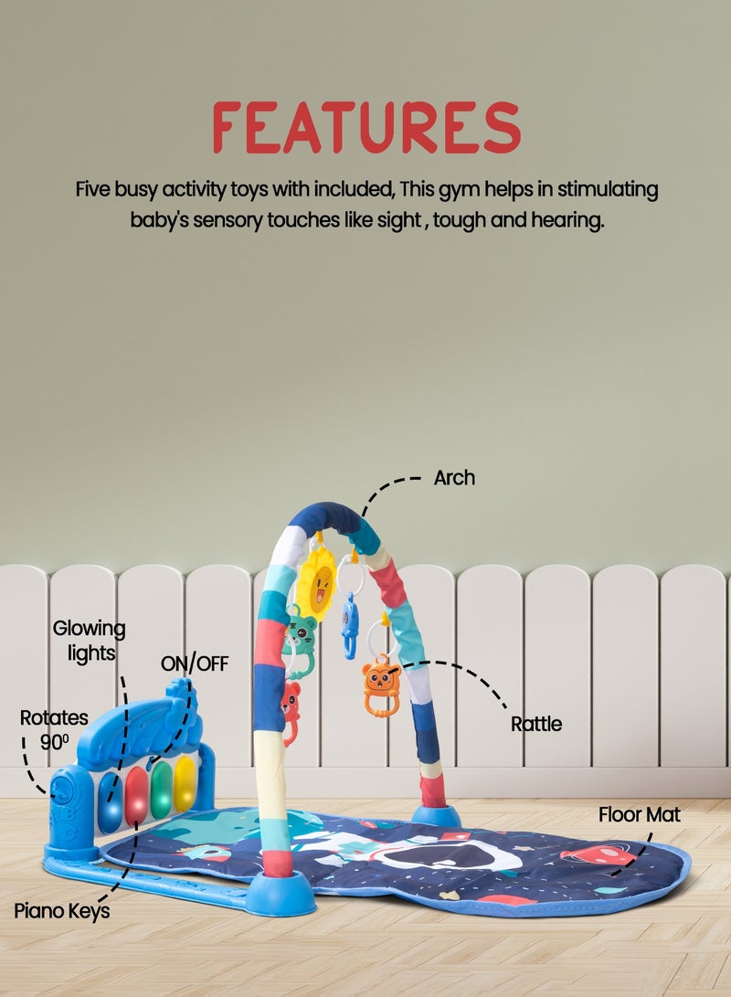 Baybee Kick & Play Piano Gym Fitness Mat For Baby, Activity Play Gym for Baby with Rotating Piano, 5 Hanging Rattle Kids Toys Baby Gym Baby Crawling Play Mat for Newborn Baby Play Gym for Baby 0 to 12 Months Dark Blue - Image 3