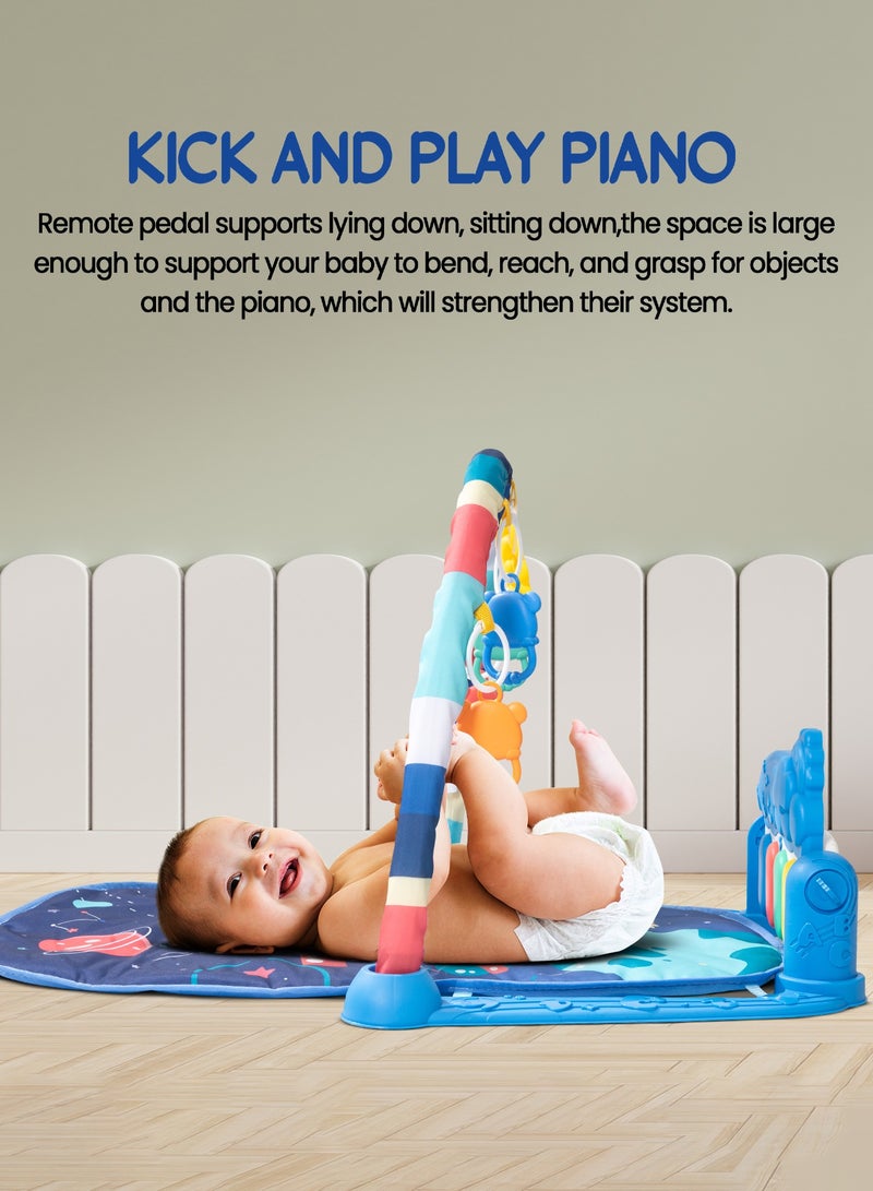 Baybee Kick & Play Piano Gym Fitness Mat For Baby, Activity Play Gym for Baby with Rotating Piano, 5 Hanging Rattle Kids Toys Baby Gym Baby Crawling Play Mat for Newborn Baby Play Gym for Baby 0 to 12 Months Dark Blue - Image 4