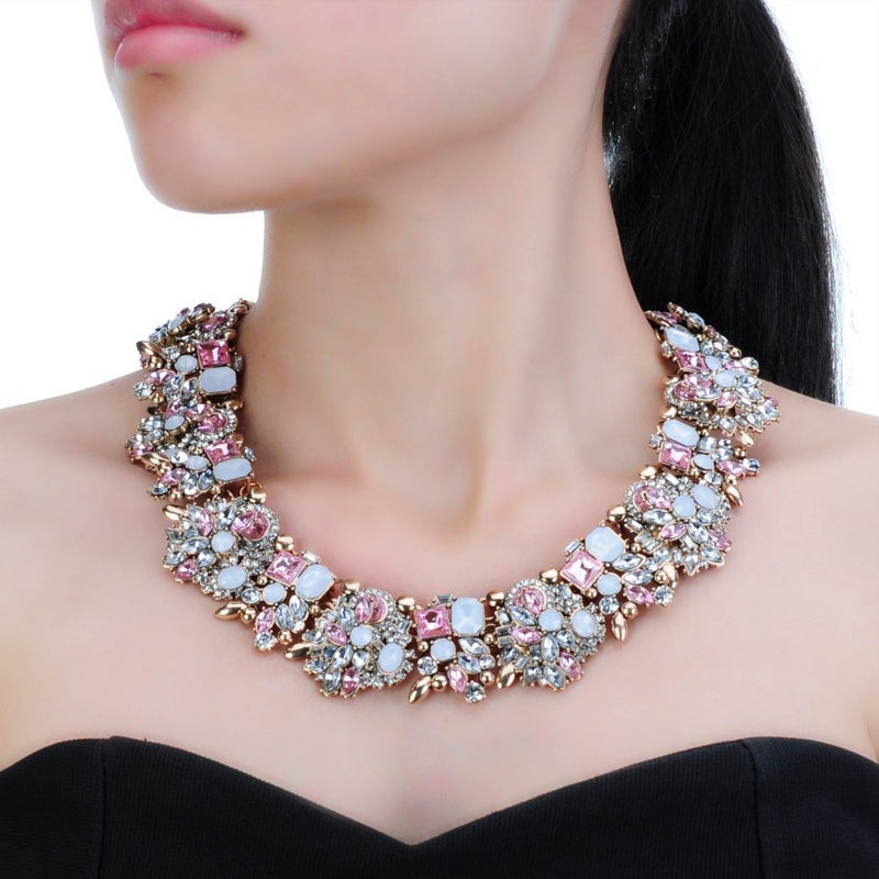 Jerollin Crystal Rhinestone Statement Necklace, Vintage Chunky Chain Choker Collar Bib Statement Necklace Fashion Costume Jewelry Necklaces for Women