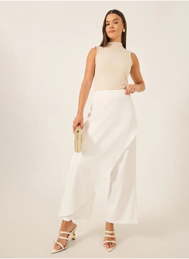 ستايلي Styli Solid Wrap Overlay Wide Leg Pants with Side Zip