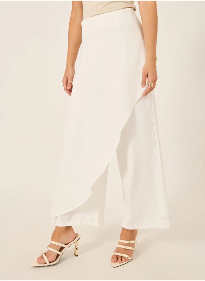 ستايلي Styli Solid Wrap Overlay Wide Leg Pants with Side Zip