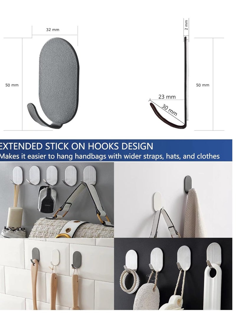 Self Adhesive Hooks Silver, 10 Pack Sticky Hooks Extra Strong for Kitchen, Bathroom, Sink - Waterproof Carbon Steel Stick Hanger on Towel Hooks  - Image 5