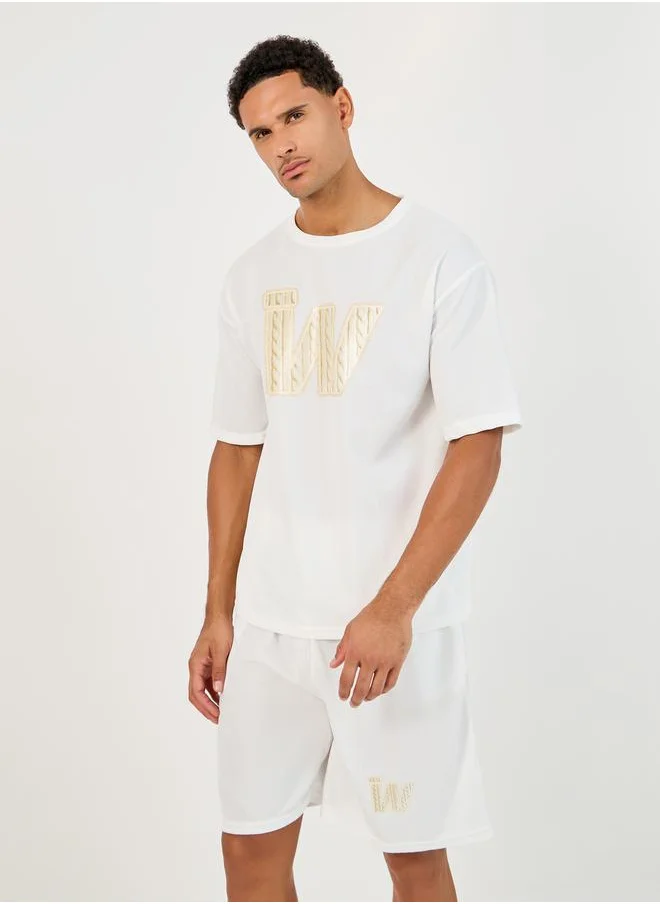 Styli Textured Oversize Patch Work Detail T-Shirt & Shorts Co-Ords