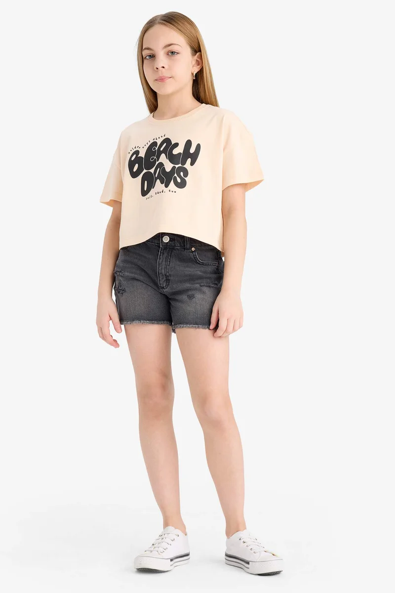 DeFacto Girl Crew Neck Printed Short Sleeve T-Shirt
