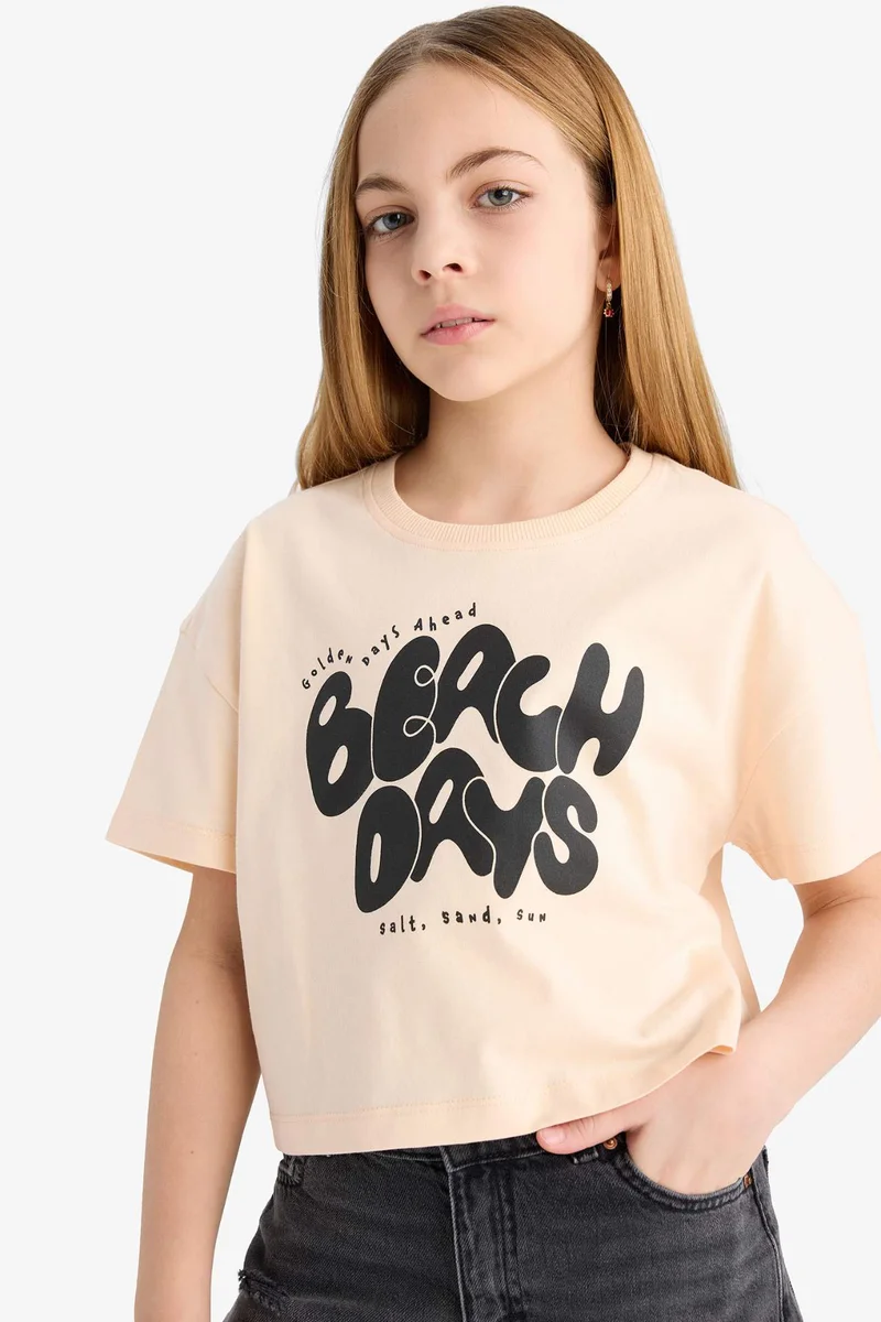 DeFacto Girl Crew Neck Printed Short Sleeve T-Shirt