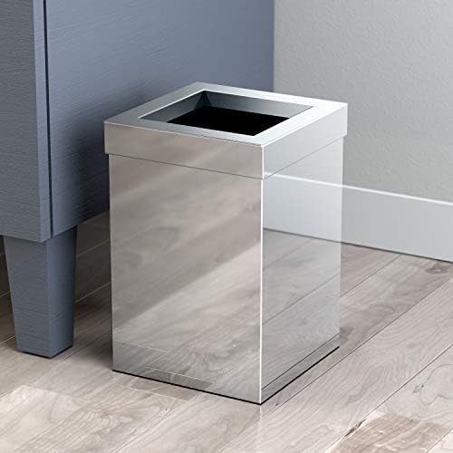 Gatco Modern Square Wastebasket, Chrome - Stainless Steel Trash Can with Removable Lid, Leakproof, 3 Gallon Capacity for Bathroom, Bedroom, Kitchen, or Office - Image 3