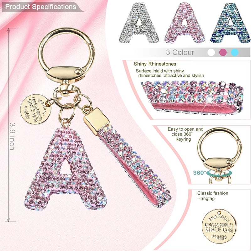Pink Letter Jewelry Keychain, Women’s Gift, Shimmering and Delicate Bag/Car Key Charm - Image 2
