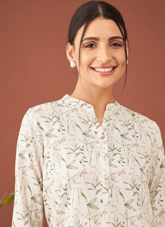 SALT ATTIRE Floral Printed Mandarin Collar Top - Image 2