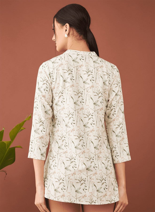 SALT ATTIRE Floral Printed Mandarin Collar Top - Image 4