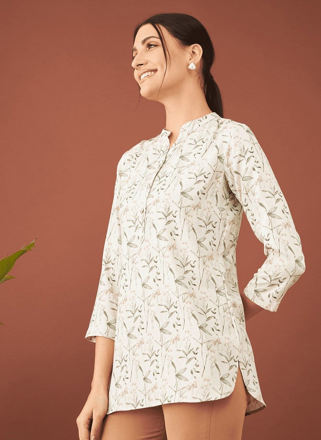 SALT ATTIRE Floral Printed Mandarin Collar Top - Image 3