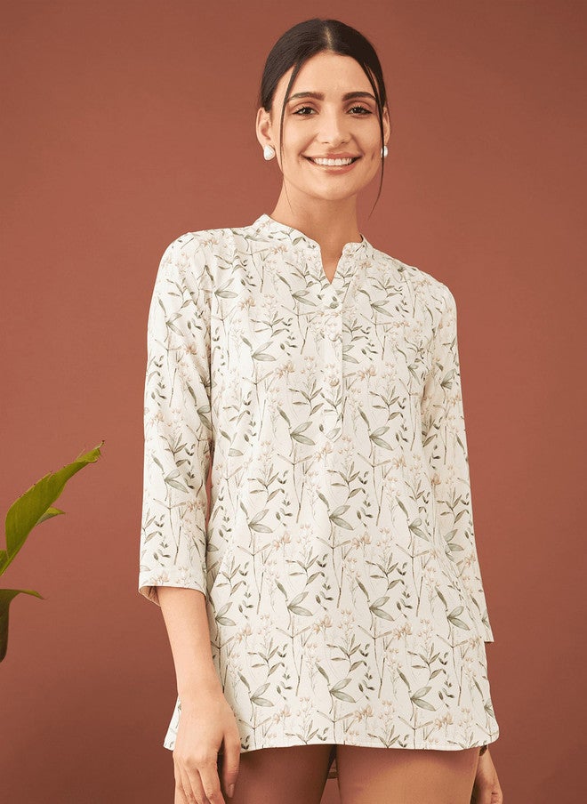 SALT ATTIRE Floral Printed Mandarin Collar Top - Image 1