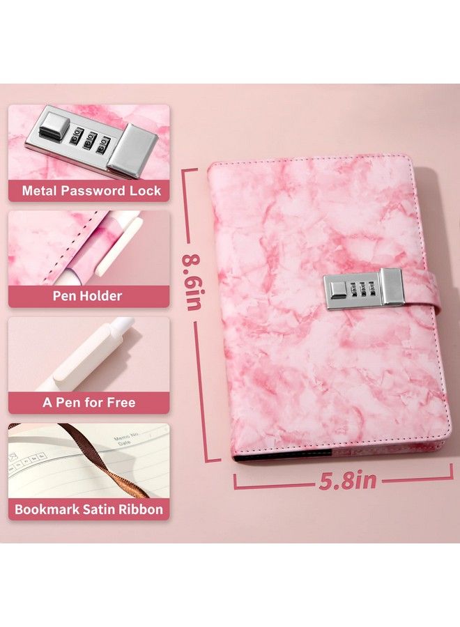 CAGIE Marble Diary With Lock For Girls And Women Waterproof Journal With Lock 192 Pages Secret Girls Locked Diary With Pen Password Locked Journals For Teen Girls A5 Pink - Image 3